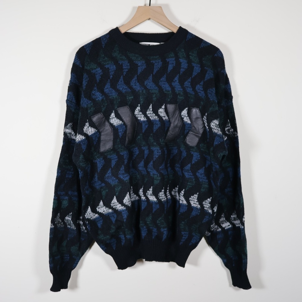 NWT Vintage Urban Works Leather Cow Nappa Trim Sweater Men's Large‎ 23.5x27.5